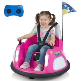 ELA Pink 5-Point Seat Belt Kids Bumper Car With Flashing Lights & Music, Safe 0.7-1.2 MPH Ride-On Toy For Boys & Girls