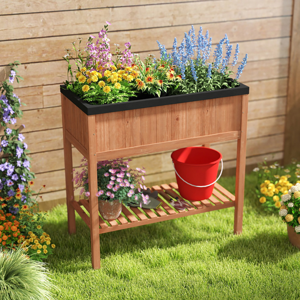 ELA Wooden Raised Garden Bed With Storage Shelf And 220 LBS Capacity - Image 5
