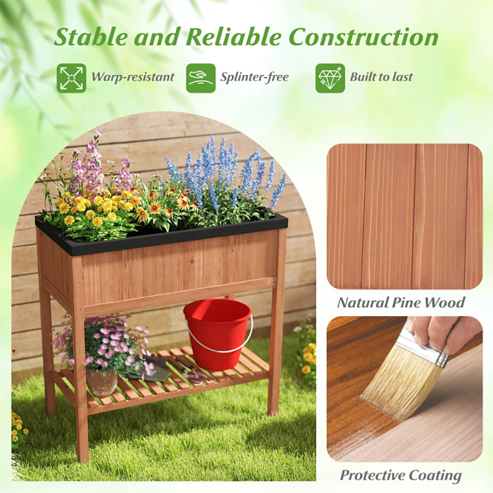 ELA Wooden Raised Garden Bed With Storage Shelf And 220 LBS Capacity - Image 3