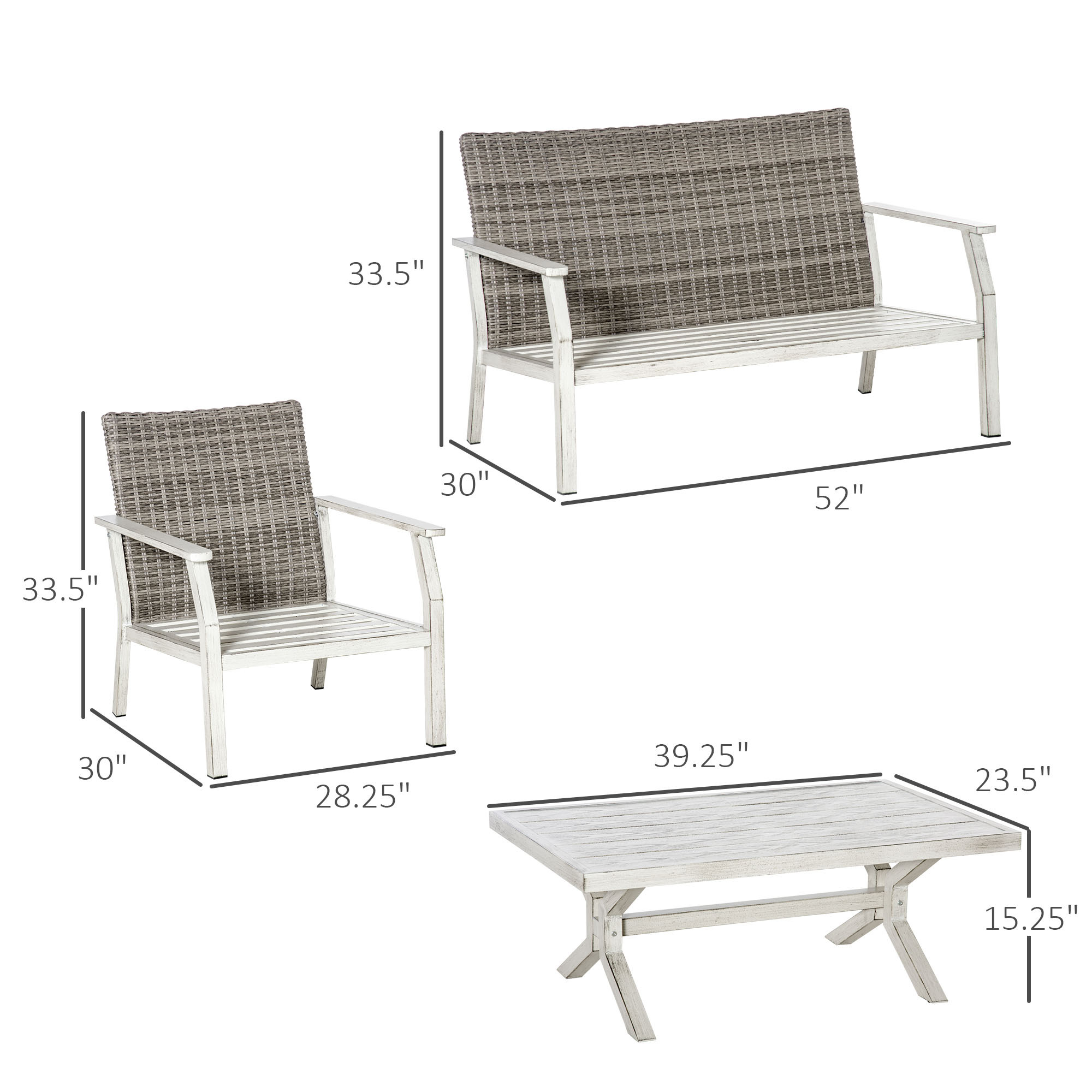 ELA 4 Pieces Patio Furniture Set with Cushions, Outdoor Wicker Conversation Sofa Sets, Aluminum Frame Sofa Sets for Backyard, Poolside, Garden, Beige - Image 3