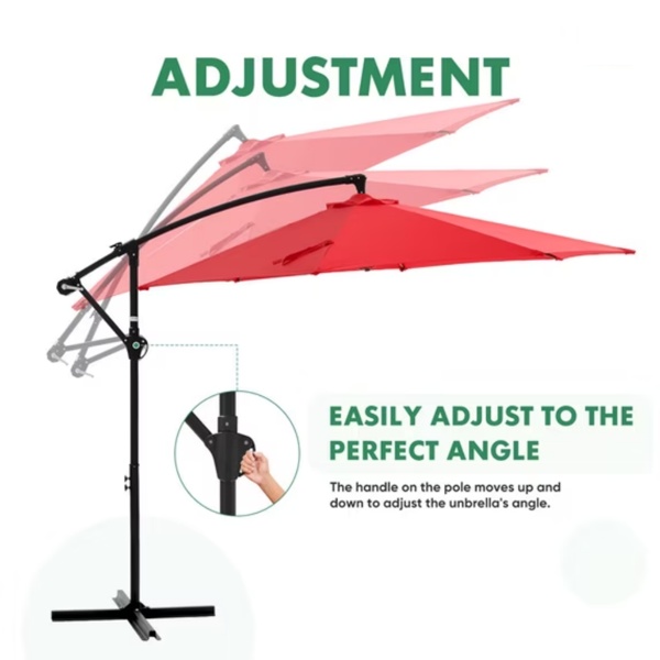 ELA Outdoor Patio Umbrella, 10ft Offset Hanging Patio Umbrella With Aluminum Stand, 8 Ribs, UV Protection For Pool Garden Backyard Market, Red Shipment From Walmart - Image 4