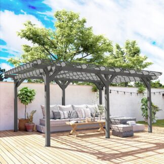 ELA  12 x 16 Outdoor Pergola, Wood Gazebo Grape Trellis with Stable Structure for Climbing Plant Support, Gray